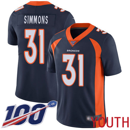Youth Denver Broncos 31 Justin Simmons Navy Blue Alternate Vapor Untouchable Limited Player 100th Season Football NFL Jersey
